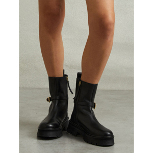 REISS ELENA Leather Cleated Ankle Boots